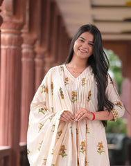 Arihantam Mustard Meadow A-Line Cotton Printed Suit Set