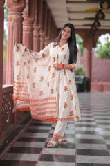 Arihantam Tangerine Bloom A-Line Cotton Printed Suit Set
