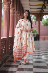 Arihantam Tangerine Bloom A-Line Cotton Printed Suit Set