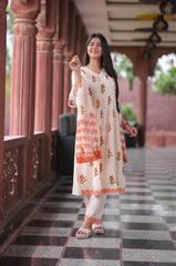 Arihantam Tangerine Bloom A-Line Cotton Printed Suit Set