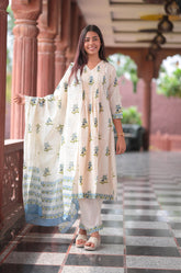 Arihantam Bluebell Breeze A-Line Cotton Printed Suit Set