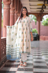 Arihantam Bluebell Breeze A-Line Cotton Printed Suit Set