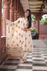 Arihantam Mustard Meadow A-Line Cotton Printed Suit Set