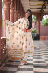 Arihantam Mustard Meadow A-Line Cotton Printed Suit Set