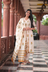 Arihantam Mustard Meadow A-Line Cotton Printed Suit Set