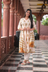 Arihantam Mustard Meadow A-Line Cotton Printed Suit Set