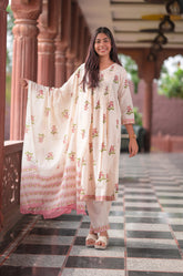 Arihantam Blush Bloom A-Line Cotton Printed Suit Set
