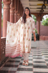 Arihantam Blush Bloom A-Line Cotton Printed Suit Set