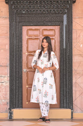 Arihantam Floral Garden White Chicken 2-Piece Kurti Set