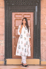 Arihantam Floral Garden White Chicken 2-Piece Kurti Set
