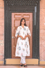 Arihantam Floral Garden White Chicken 2-Piece Kurti Set