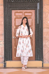 Arihantam Ivory Bloom Schiffli Anarkali Set