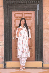 Arihantam Ivory Bloom Schiffli Anarkali Set