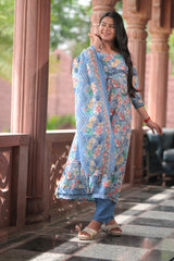 Arihantam Blue Blossom 3-Piece Anarkali Set