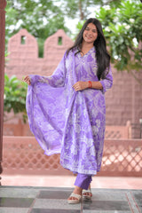 Arihantam Lilac Whisper Cotton Anarkali 3-Piece Set