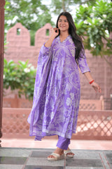 Arihantam Lilac Whisper Cotton Anarkali 3-Piece Set