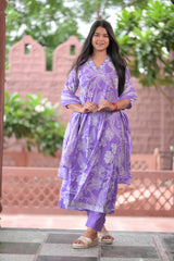 Arihantam Lilac Whisper Cotton Anarkali 3-Piece Set