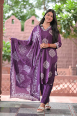 Arihantam Royal Plum 3-Piece Cotton Kurti Set
