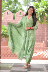Arihantam Meadow Mist Cotton Anarkali 3-Piece Set
