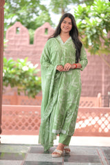 Arihantam Meadow Mist Cotton Anarkali 3-Piece Set