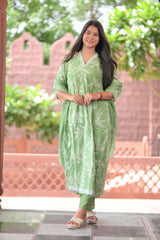 Arihantam Meadow Mist Cotton Anarkali 3-Piece Set