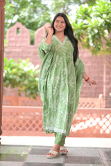 Arihantam Meadow Mist Cotton Anarkali 3-Piece Set