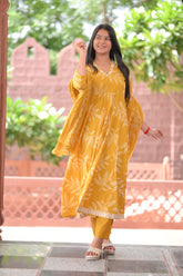 Arihantam Golden Marigold Cotton Anarkali 3-Piece Set