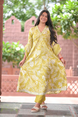 Arihantam Meadow Glow Cotton Anarkali 3-Piece Set