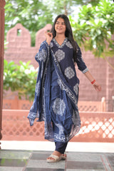 Arihantam Indigo Grace 3-Piece Cotton Kurti Set
