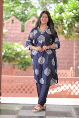 Arihantam Indigo Grace 3-Piece Cotton Kurti Set