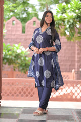 Arihantam Indigo Grace 3-Piece Cotton Kurti Set