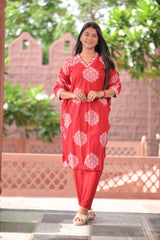 Arihantam Ruby Bloom – 3-Piece Cotton Kurti Set with Dupatta