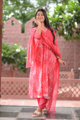 Arihantam Coral Bloom Cotton Anarkali 3-Piece Set