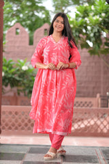 Arihantam Coral Bloom Cotton Anarkali 3-Piece Set