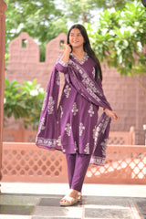 Arihantam Plum Petals – 3-Piece Cotton Kurti Set with Dupatta