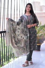 Arihantam Forest Bloom Hand-Block Printed Cotton Suit Set With Dupatta