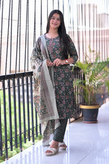 Arihantam Forest Bloom Hand-Block Printed Cotton Suit Set With Dupatta