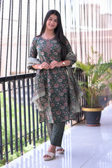 Arihantam Forest Bloom Hand-Block Printed Cotton Suit Set With Dupatta
