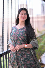 Arihantam Forest Bloom Hand-Block Printed Cotton Suit Set With Dupatta