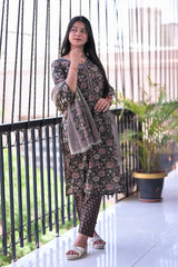 Arihantam Ebony Garden Hand-Block Printed Cotton Suit Set With Dupatta