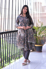 Arihantam Indigo Bloom Hand-Block Printed Cotton Suit Set With Dupatta