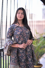 Arihantam Indigo Bloom Hand-Block Printed Cotton Suit Set With Dupatta