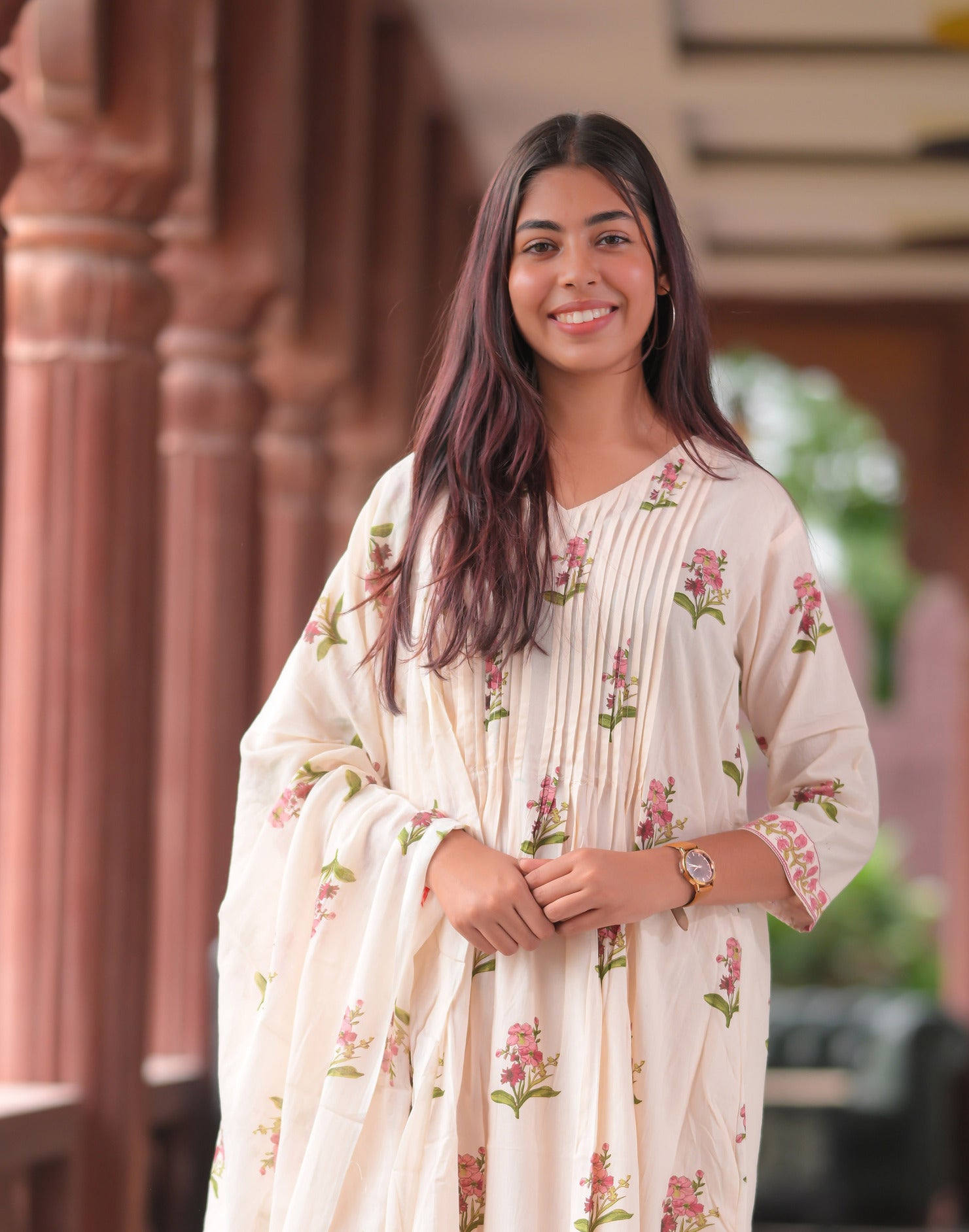Arihantam Blush Bloom A-Line Cotton Printed Suit Set